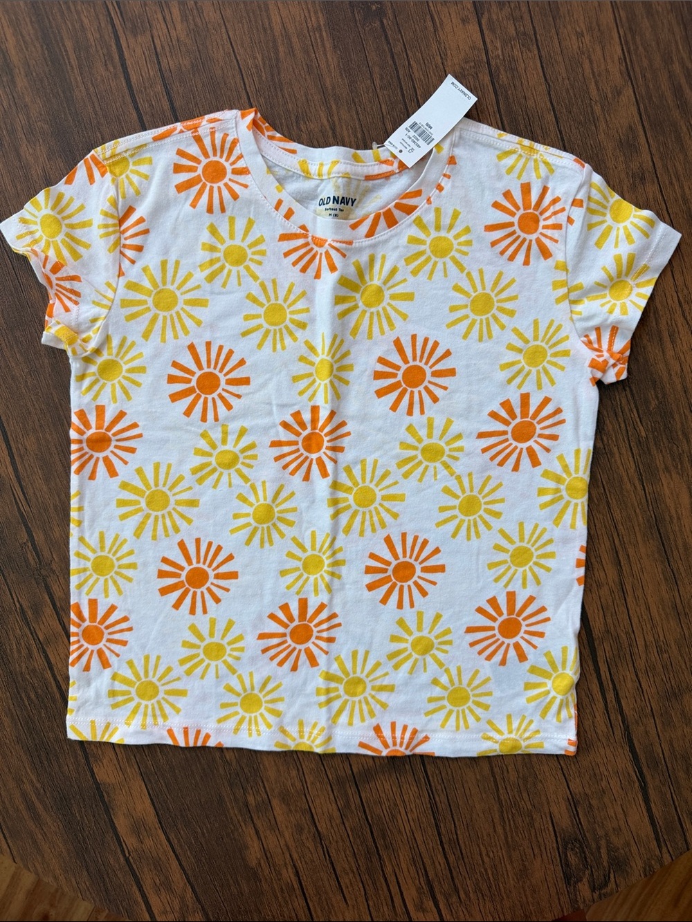 NWT Old Navy Girls Size 8 Softest Tee Sun Print Orange Yellow Medium